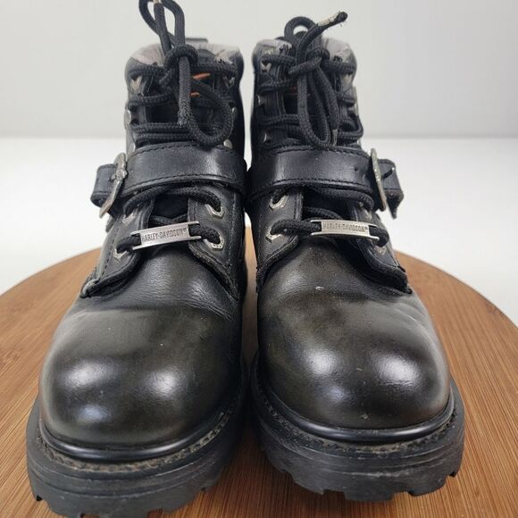 Harley Davidson Black Leather Moto Combat Buckle Boots Women's shoe size 6.5 - Picture 8 of 16